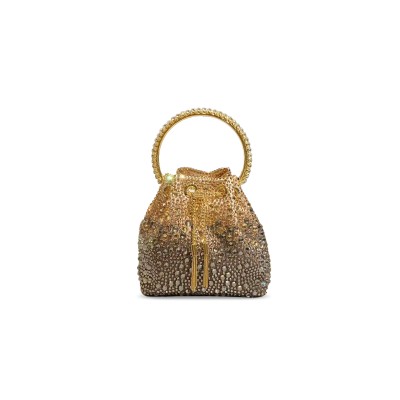 JIMMY CHOO BON BON GOLD SATIN CRYSTAL HANDBAG 350241 (16*15*9.5cm)